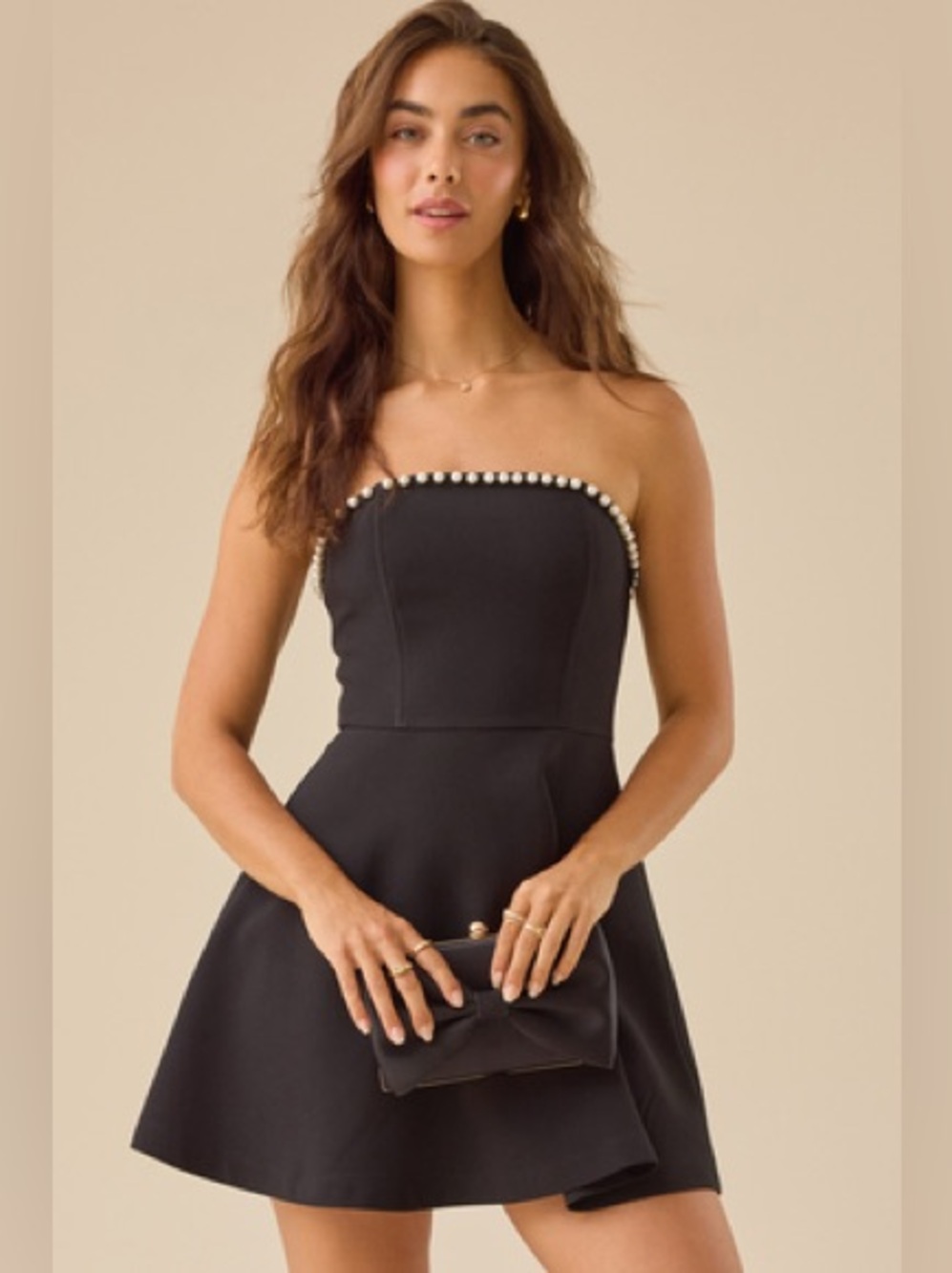 Altar'd State Londyn Black Strapless Pearl-Trim Mini Dress